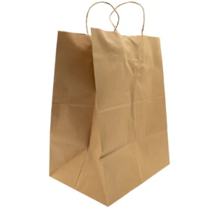 Paper Bags – Handle Bags – Kraft Color – 12″x9″x16″ – 200 Bags – 74 LB Weight basis (110 GSM strong) Twisted Handle – Kraft/Natural – 12916NKPAPTHDL