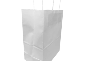 Paper Bags – Handle Bags – White Color – 8″x4.75″x10.5″ – 250 Bags – 60 LB Weight basis (90 GSM strong). Twisted Handle. Packed in cases. – White Paper – 85105WHITEPAPTHDL