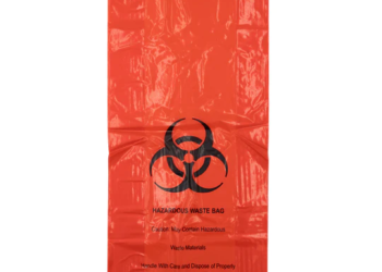 Hazardous Waste Bags – 10″x4″x24″ – 200 Bags – 1.4 mil – Red – HAZWASTELD10424