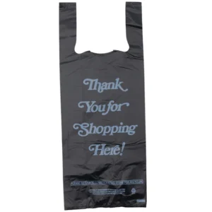 Black Printed HDPE Liquor T-Shirt Bags – 8″x4″x20″ – 1000 Bags – 25 microns – Black – 8420HDBWP