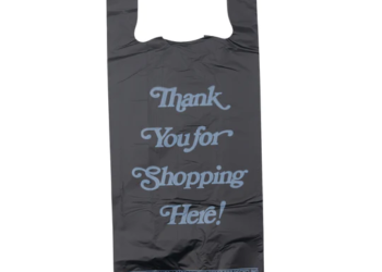Black Printed HDPE Liquor T-Shirt Bags – 8″x4″x20″ – 1000 Bags – 25 microns – Black – 8420HDBWP