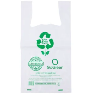 White Reusable/Eco-Friendly LDPE T-Shirt – 1/6 BBL 11.5″X6.5″X21″ – 150 Bags – 101 Micron (4.0 mil) – White – WHLD40REC4MREU1221