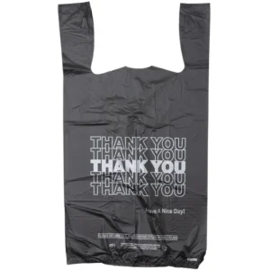 Black Printed HDPE T-Shirt Bags – 1/6 BBL 11.5″X6″X21″ – 800 Bags – 13 microns – Black – 208015STY