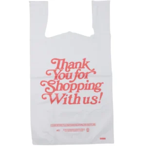 Easy Open – White ‘Thank You’ HDPE T-Shirt Bags – 1/6 BBL 11.5″X6″X21″ – 600 Bags – 18 microns – White – 10092HDEMB-EO