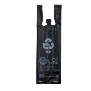 Black Reusable/Eco-Friendly LDPE T-Shirt – Single Bottle Bag 6″X4″X20″ – 400 Bags – 57 Micron (2.25 mil) – Black – BLKLD40REC225REUSE6420