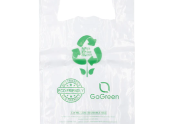 Clear Reusable/Eco-Friendly LDPE T-Shirt – Jumbo 17″x8″x29″ – 100 Bags – 57 Micron (2.25 mil) – Clear – CLLD225MREUSE1729