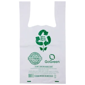 White Reusable/Eco-Friendly LDPE T-Shirt – 1/6 BBL 11.5″X6.5″X21″ – 150 Bags – 76 Micron (3.0 mil) – White – WHLD40REC3REU1221