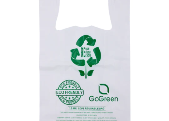 White Reusable/Eco-Friendly LDPE T-Shirt – 1/6 BBL 11.5″X6.5″X21″ – 150 Bags – 76 Micron (3.0 mil) – White – WHLD40REC3REU1221