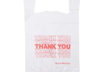 White ‘Thank You’ HDPE T-Shirt Bags – 1/6 BBL 11.5″X6″X21″ – 800 Bags – 13 microns – White – 10010P813