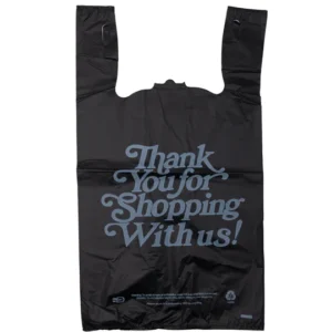 Black Printed HDPE T-Shirt Bags – 1/5 BBL 13″X10″X23″ – 400 Bags – 21 microns – Black – BLK131023HDTY