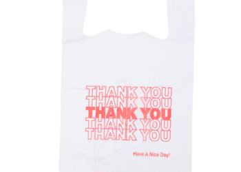 White ‘Thank You’ HDPE T-Shirt Bags – 1/8 BBL 10″X5″X18″ – 1000 Bags – 13 microns – White – 10020