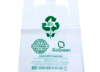 White Reusable/Eco-Friendly LDPE T-Shirt – Super Jumbo 20″x10″x36″ – 100 Bags – 57 Micron (2.25 mil) – White – WHLD40REC225MREUSE201036