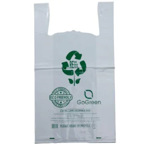 White Reusable/Eco-Friendly LDPE T-Shirt – Jumbo 17″x8″x29″ – 100 Bags – 57 Micron (2.25 mil) – White – WHLD40REC225REUSE1729