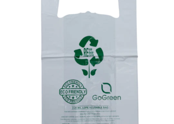 White Reusable/Eco-Friendly LDPE T-Shirt – Jumbo 17″x8″x29″ – 100 Bags – 57 Micron (2.25 mil) – White – WHLD40REC225REUSE1729