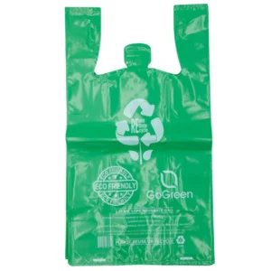 Green Reusable/Eco-Friendly LDPE T-Shirt – 1/6 BBL 12″X7″X22″ – 150 Bags – 57 Micron (2.25 mil) – Green – GRNLD40REC225REU12722