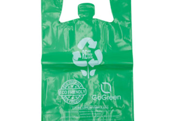 Green Reusable/Eco-Friendly LDPE T-Shirt – 1/6 BBL 12″X7″X22″ – 150 Bags – 57 Micron (2.25 mil) – Green – GRNLD40REC225REU12722