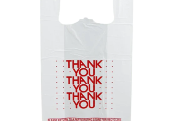 White ‘Thank You’ HDPE T-Shirt Bags – 1/6 BBL 11.5″X6″X21″ – 500 Bags – 13 microns – White – 10015P500