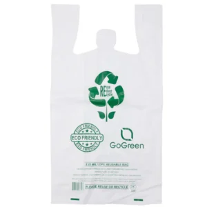White Reusable/Eco-Friendly LDPE T-Shirt – 1/6 BBL 12″X7″X22″ – 150 Bags – 57 Micron (2.25 mil) – White – WHLD40REC225REU12722