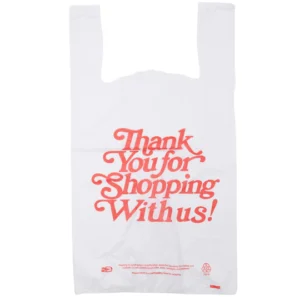 Easy Open – White ‘Thank You’ HDPE T-Shirt Bags – 1/5 BBL 13″X8″X23″ – 500 Bags – 17 microns – White – 13823TYHDR-EO