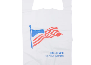White Usa/American Flag Print HDPE T-Shirt Bags – 1/6 BBL 11.5″X6″X21″ – 500 Bags – 18 microns – White – USA18M50016