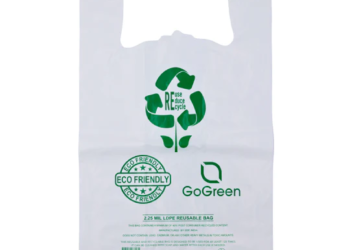 White Reusable/Eco-Friendly LDPE T-Shirt – 1/5 BBL 13″X9″X23″ – 150 Bags – 57 Micron (2.25 mil) – White – WHLD40REC225REUSE1323