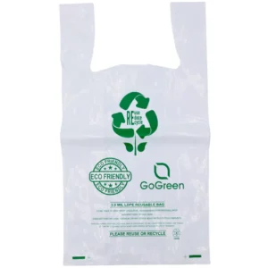 White Reusable/Eco-Friendly LDPE T-Shirt – 1/6 BBL 11.5″X6.5″X21″ – 150 Bags – 76 Micron (3.0 mil) – White – WHLD3MREUSE1221