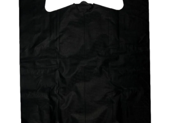 Black Unprinted HDPE T-Shirt Bags – 1/5 BBL 13″X10″X23″ – 400 Bags – 30 microns – Black – BLK13102330M