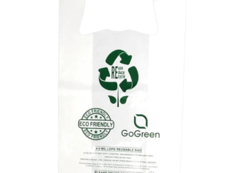 White Reusable/Eco-Friendly LDPE T-Shirt – 1/6 BBL 11.5″X6.5″X21″ – 150 Bags – 101 Micron (4.0 mil) – White – WHLD4MREUSE1221