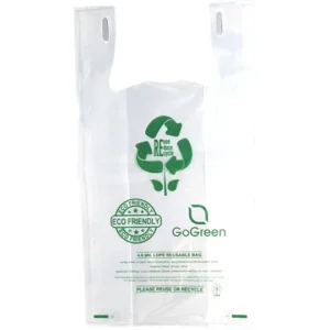 Clear Reusable/Eco-Friendly LDPE T-Shirt – 1/6 BBL 11.5″X6.5″X21″ – 150 Bags – 101 Micron (4.0 mil) – Clear – CLLD4MREUSE1221